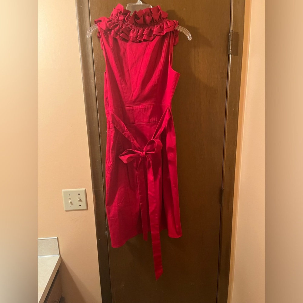 LAST CHANCE | Ted Baker London red ruffle neck belted sheath dress - Picture 4 of 8